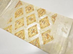 引箔　菱に向かい鳳凰・桐・菊模様織り出し　袋帯